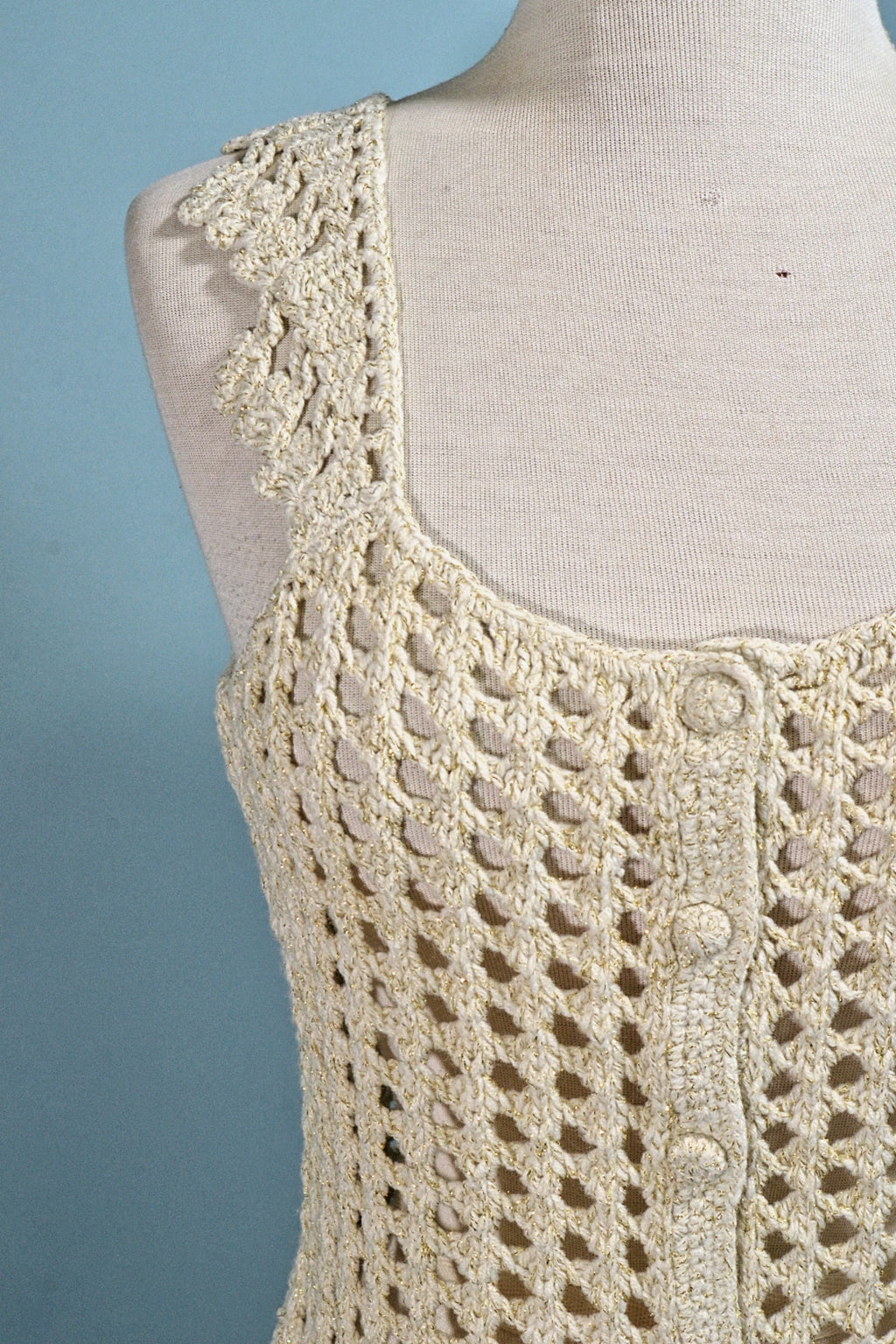 vintage 60s cream cold crochet top