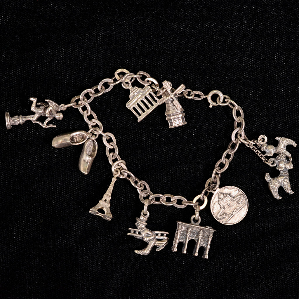 Vintage Sterling Silver Charm Bracelet, Mexican Souvenir Tourist Bracelet,  8 Charms 39.7 G -  Israel